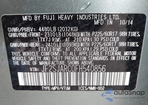 2015 Subaru Forester 2.5I Limited z USA, uszkodzony, nr VIN JF2SJARC0FH540856